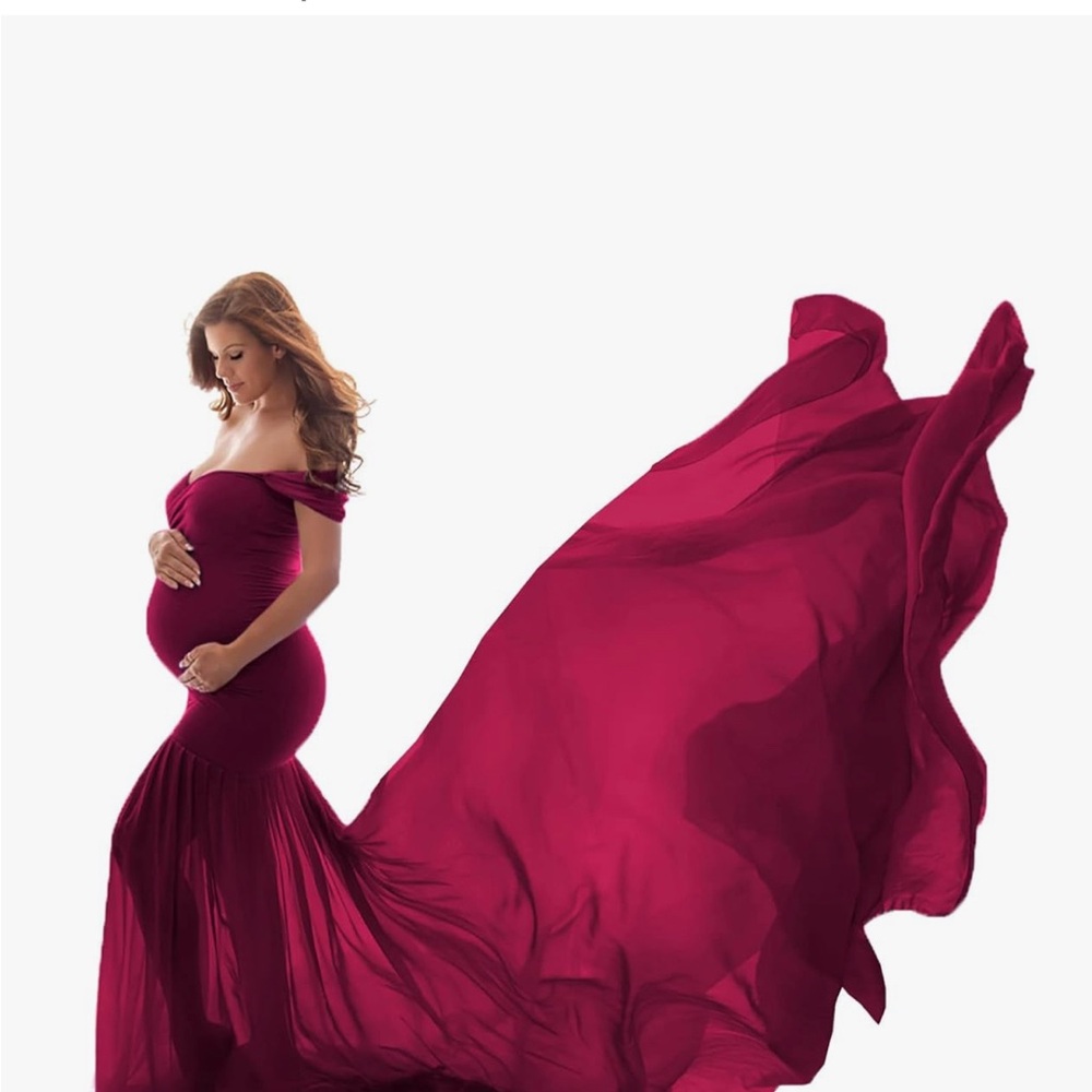 Elegant Off-Shoulder Maternity Dress in Red